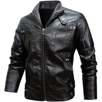 Blouson en Cuir Homme - Manteau de Moto Bomber Veste Jacket - Grande Taille Noir