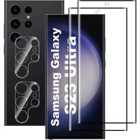 Samsung Galaxy S23 Ultra 6.8" Verre Trempé [2+2 Pièces] Caméra Arrière Protecteur Film + Protecteurs d'écran,Anti Rayures