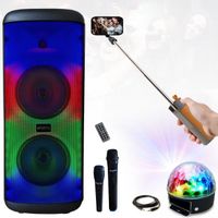 Enceinte Portable USB Bluetooth Karaoke Mooving ELECTRO-SOUND600 - 2 Micros - Jeu Lumière Astro - Enceinte Perche Selfie Enfant Ado