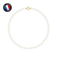 PERLINEA - Collier Perle de Culture d'Eau Douce AAA+ - Ronde 7-8 mm - Blanc Naturel - Or Jaune - Bijoux Femme