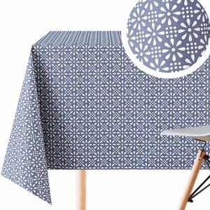 KP HOME Nappe Rectangulaire PVC Bleu Poissons Nautiques 200x140 Cm - Toile Cirée Imperméable Lavable