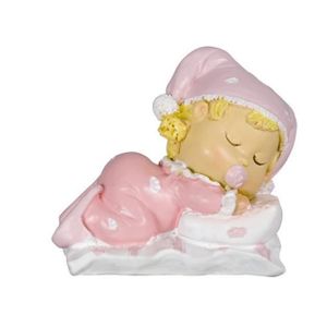 Bébé Fille sur Coussin rose, dim. 7,6 x 6 cm, figurine en Résine pour  Babyshower, baptême