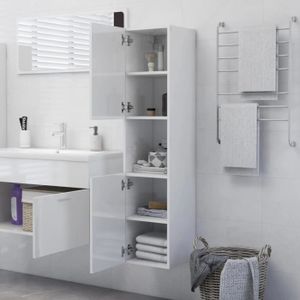 COLONNE - ARMOIRE SDB Armoire de salle de bain - SWT - Blanc brillant - 30x30x130 cm - Aggloméré