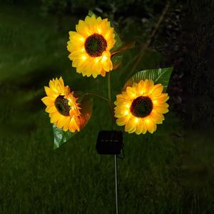 LAMPE DE JARDIN  Lampe solaire imperméable avec 3 têtes de tournesol, éclairage d'extérieur, idéal pour une pelouse, un jardin