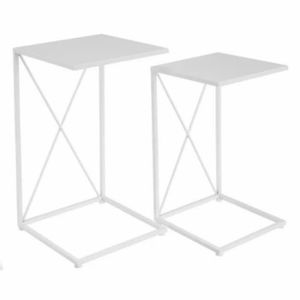 TABLE BASSE Set de 2 tables basses coloris blanc - Longueur 32 x Profondeur 32 x Hauteur 59 cm