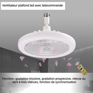 VENTILATEUR DE PLAFOND Télécommande intelligente LED Ventilateur plafond lampe E27 port à vis lumière réglable  pour chambre à coucher, cuisine,blanc