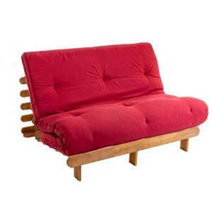 FUTON Ensemble matelas futon en coton et structure en bois massif naturel 160x200 Rouge - Terre de Nuit