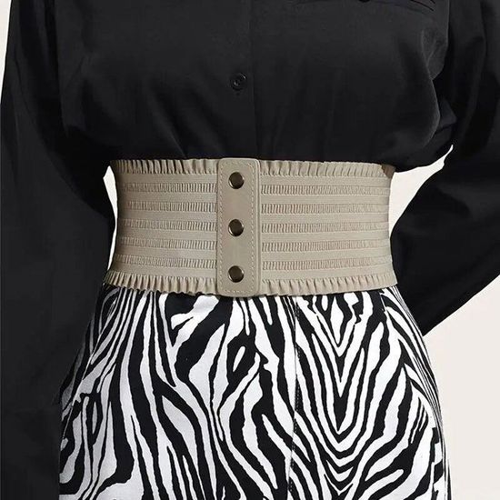 Ceinture Large élastique Pour Femme Avec Fleur En Mousseline - 6 Cm, Noir Et Rouge, Pour Pulls Et Robes
