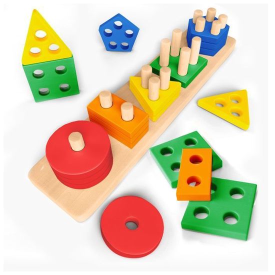 JOUET MONTESSORI 3 En 1, Cadeau, Motricité Fine, Jouet De Tri En Bois