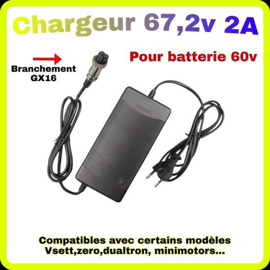 67.2V Charger for Electric Scooter 60V 16S 57.6V 59.2V 64V 1.5A Unicycle Lithium Battery Charger for Dualtron Speedway 5 la warrior11 t113 16S Batería de litio GX16 Male Plug