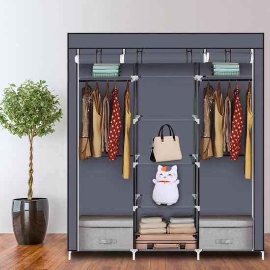 SONGMICS Armoire garde-robe, penderie portable pour chambre à coucher, tringle à vêtements avec housse en tissu non tissé, organiseur de rangement pour vêtements, 17,7 x 59,1 x 68,9 pouces, 12