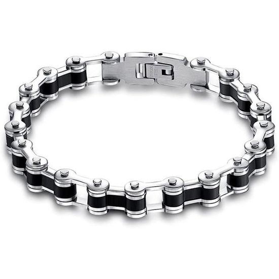 Bracelet Chaîne De Vélo En Acier Inoxydable - Pour Homme - Noir/Orange/Argent - Longueur 22 Cm - 7