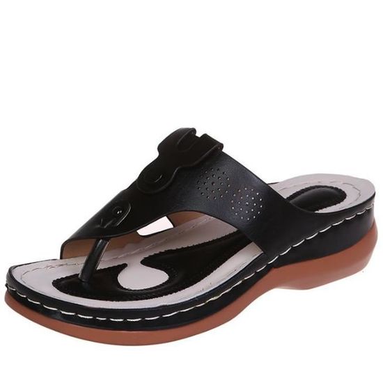 Sandales Compensées A.N.A (A New Approach) Femme - Pointure US 9 M (EUR 42), Noir, Cuir - Neuf Avec Défauts