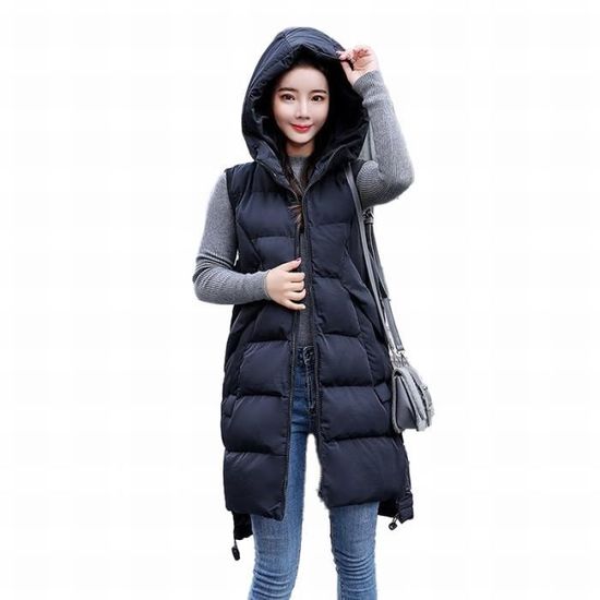 Blouson Ou Doudoune Femme Noir Sans Col - Taille 44 - En Polyester - Très Bon état Occasion