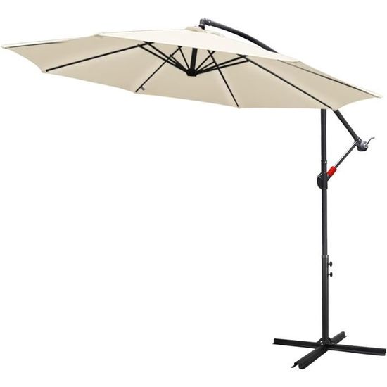 Parasol 350 Cm Beige - Avec Manivelle & Support - Protection UV