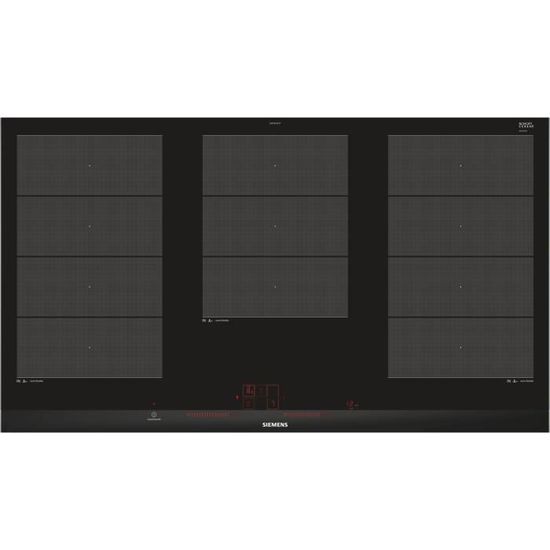 SIEMENS EX975LXC1F Plaque de cuisson induction - 5 zones - 11100 W max - L 91,2 x P 52 cm - Revêtement verre - Noir - Profil inox