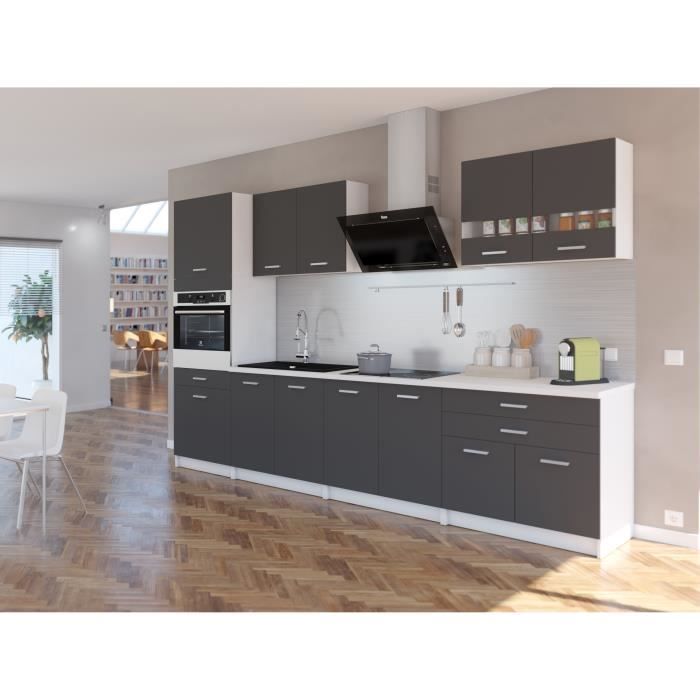 EXTRA - Cuisine complète colonne L 300cm - 6 éléments -Gris Mat