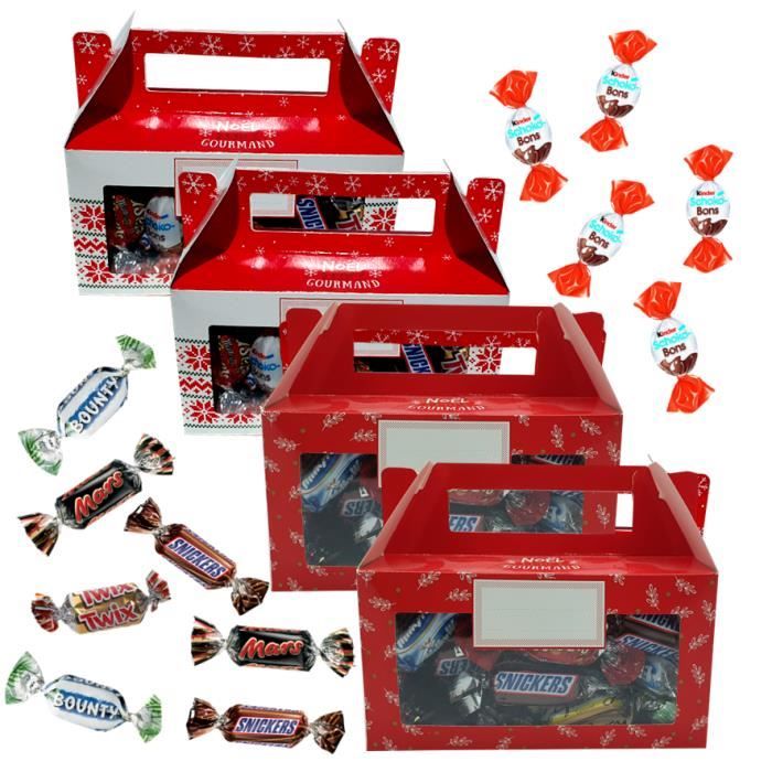 4 ballotins de Noël garnis de 30 chocolats : kinder SCHOKOBONS ET CELEBRATIONS - Idée cadeau Noël