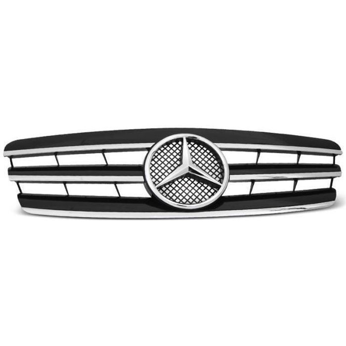CALANDRE MERCEDES CLASSE C W203 BERLINE CHROME ET NOIR BRILLANT + LOGO DE 04/2000 A 12/2006