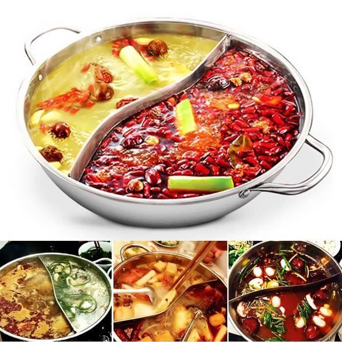 Acier Inox Twin Hot Pot Fondue Pot au Feu Marmite Cuisine Shabu Induction 28cm