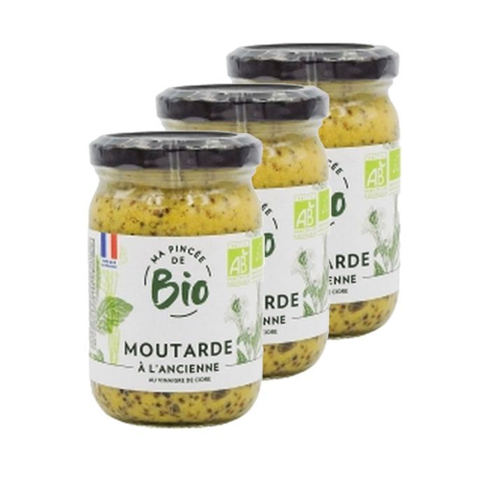 Lot 3x Moutarde à l'ancienne au vinaigre de cidre BIO - Ma Pincée Bio - pot 200g