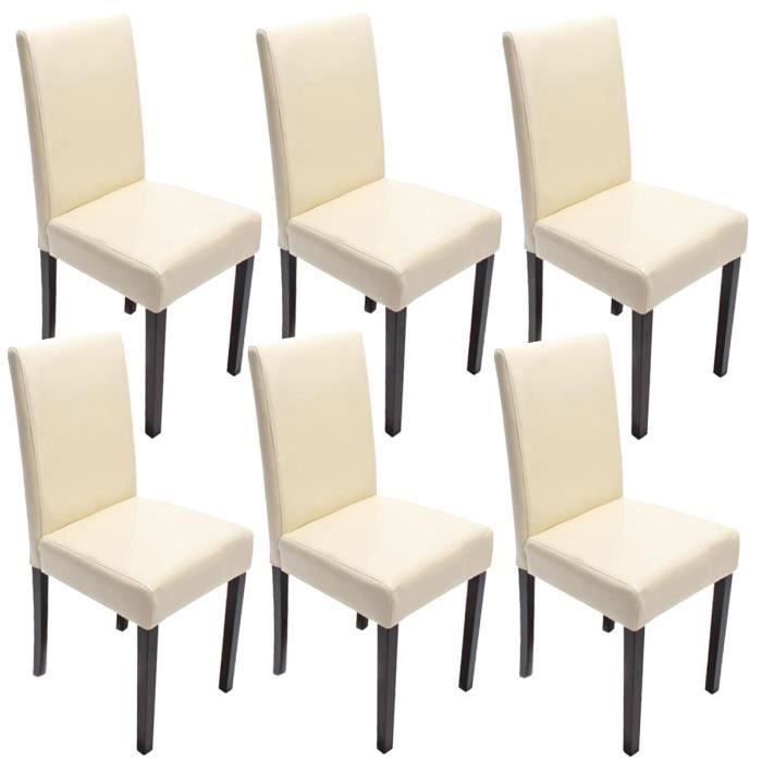 Lot de 6 chaises de séjour Littau, cuir reconstitué crème, pieds foncés