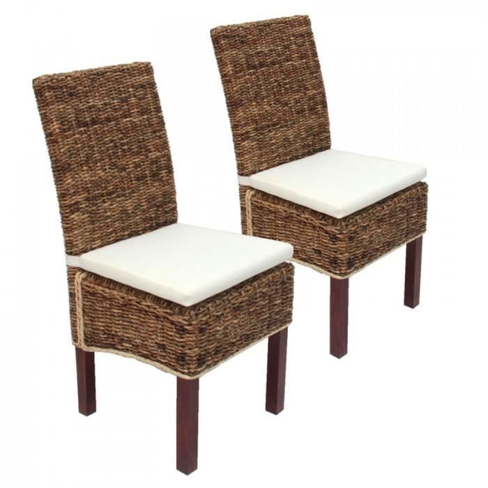 Lot de 2 chaises M69, banane tressée, pieds marrons, avec coussins