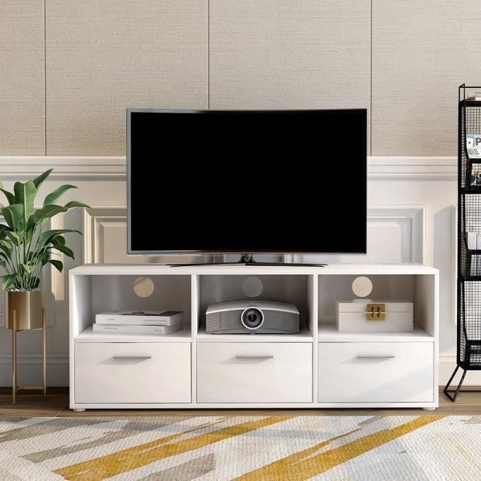 Meuble TV - table basse contemporain blanc - 120 x 40 x 46 cm