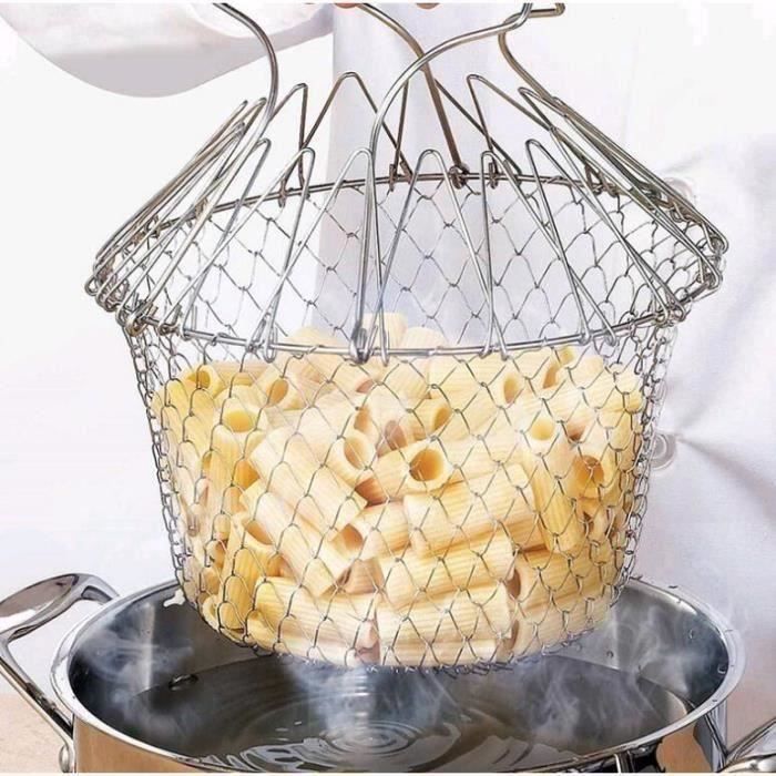 2PCS Panier à Salade Pliable en Inox, Vapeur de Rinçage Crépine Panier de Chef pour Frites Légumes Salades