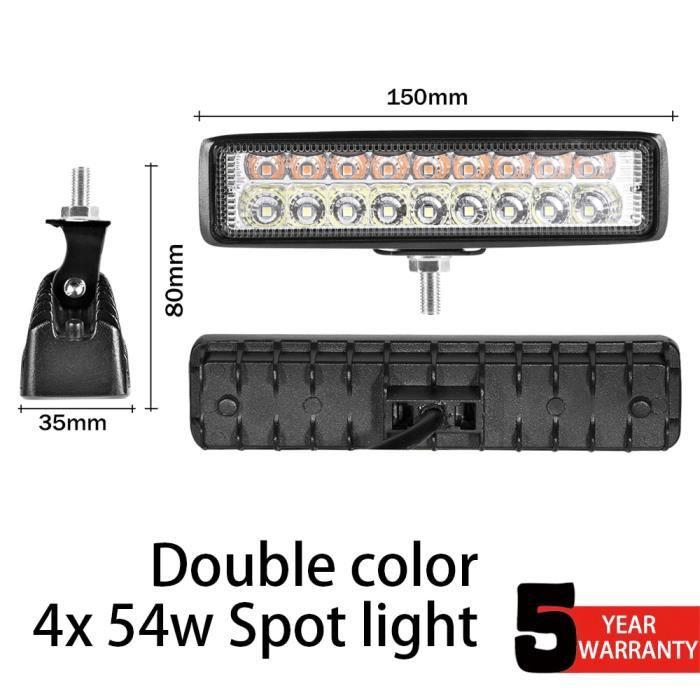4x 54w white yellow -Barre d'éclairage Led 18-30-48-54w pour 4x4, 12-24V, lampe de travail tout terrain pour voiture, feu de recu