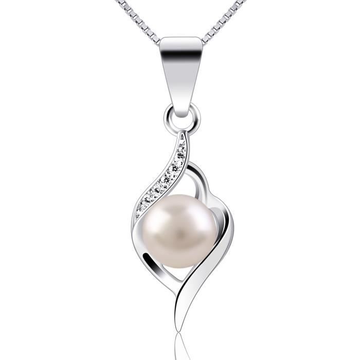 B.Catcher Collier en Argent 925 Pendentif incrusté avec perle perle d’eau douce Saint-Valentin Cadeau parfait