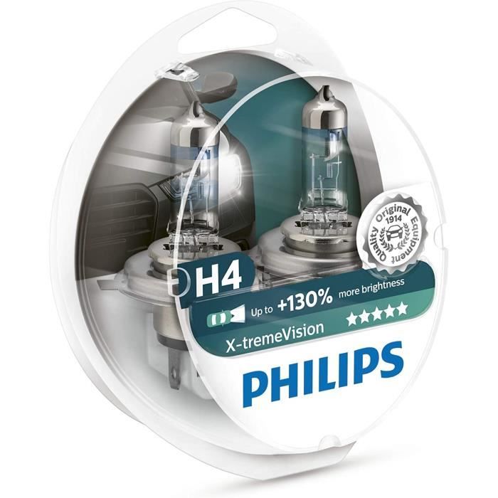 Voiture Led PHILIPS XTREME VISION +130 H4 Ampoules de Phare Avant Origine (2PCS) 12342XV +S2155