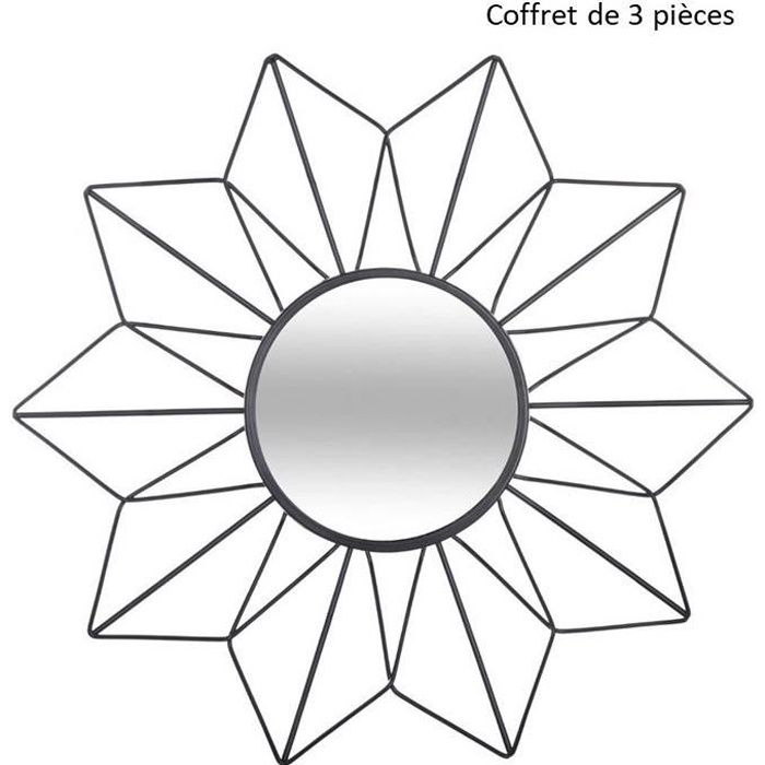 Lot 3 miroir rond mural metal design noir dia 25 cm