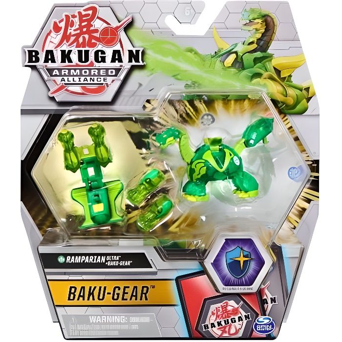 Bakugan Ultra : Armored Alliance - Ramparian + Baku-Gear + Carte - Boule Verte Transparente - Figurine Deluxe - Jouet Garcon