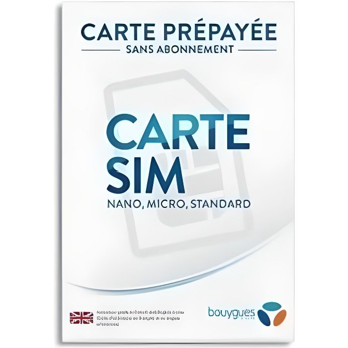 CARTE SIM BOUYGUES TELECOM Carte prépayée sans engagement Ligne valable 1 an !