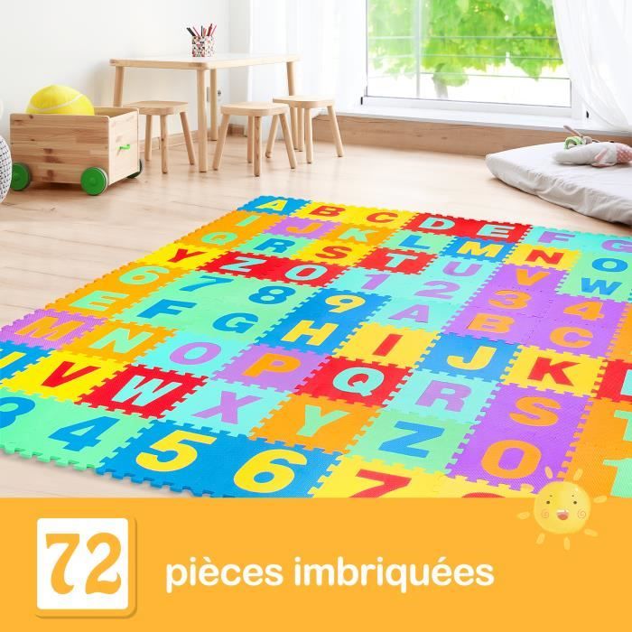 COSTWAY Puzzle Tapis de Jeu en Mousse EVA 72 Pièces avec Alphabets & Chiffres Détachables 31,5 x 31,5 x 1 CM pour Enfants