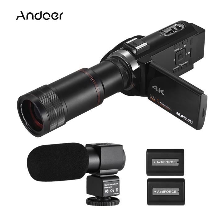 Andoer Caméscope Numérique HD 4K Caméscope Zoom Numérique 16X Zoom 3 pouces avec Écran Tactile WiFi Vision Nocturne IR avec 2 piles