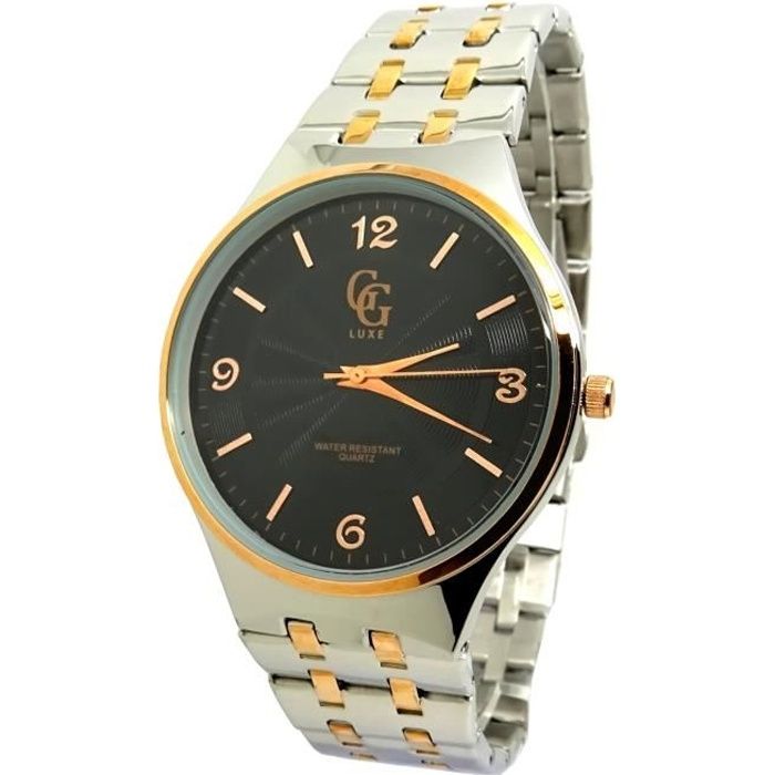 MONTRE BIJOUX HOMME GG LUXE ACIER ARGENT NOIR CUIVRE DE LUXE QUALITÉ IDÉE CADEAU