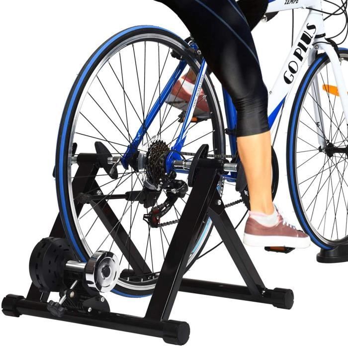 GOPLUS Home Trainer Vélo pour Roue 26-28’’ 700C,avec 8 Vitesses Réglable,Support Mgnétique de Vélo,Entraîner Turbo de Vélo Pliable