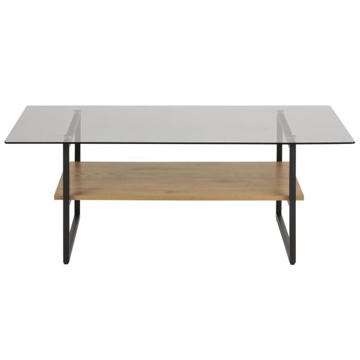 Miliboo - Table basse design en verre fumé avec étagère effet chêne ZAHO