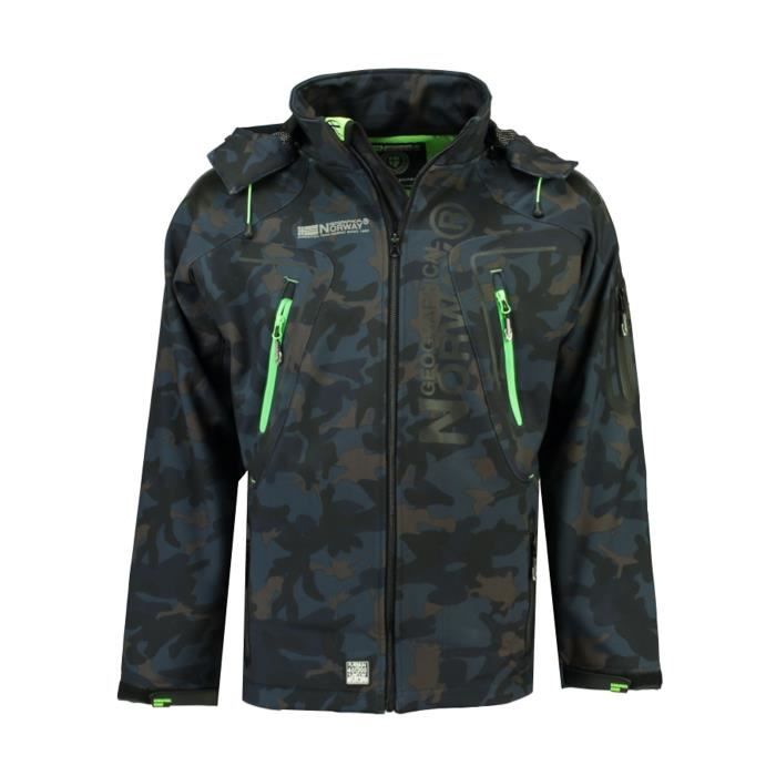 Softshell Homme Geographical Norway Techno Camo New Marine et Vert