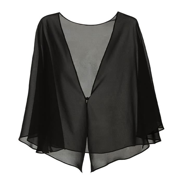 CHICTRY Femme Boléro Mariage Gilet Court Cardigan Mousseline de Soie pour Robe de Soirée Mariage M-L Noir