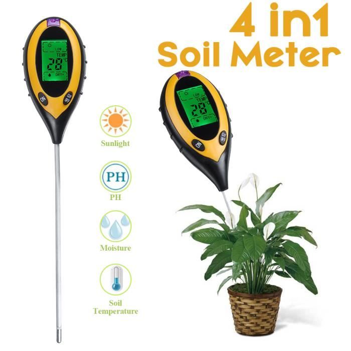4 en1 Testeur de PH numérique Température du sol Humidimètre Lumière du soleil