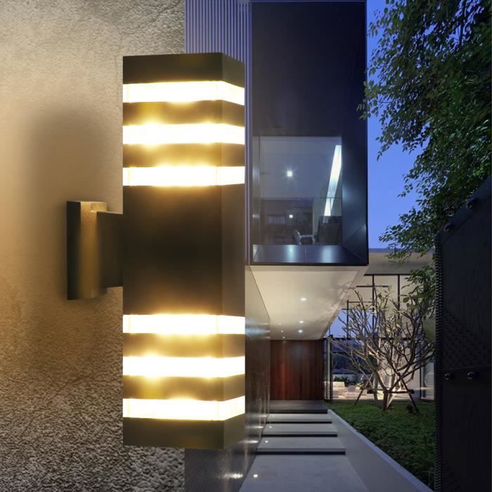 Moderne Imperméable E27 LED Lampe murale double tête Applique murale extérieure en aluminium cuboïde pour Cour Jardin Porche Couloir