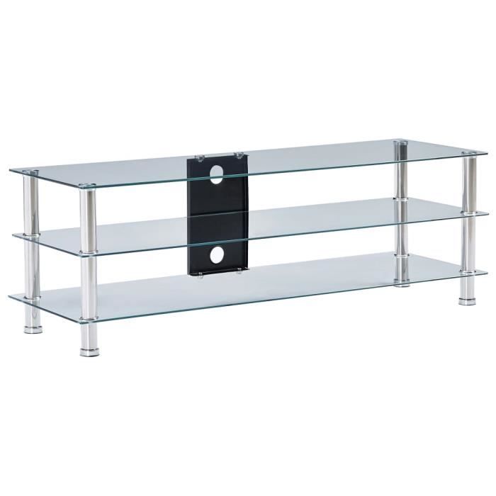 Meuble TV-Meuble de salon MEUBLE HI-FI contemporain Transparent 120 x 40 x 40 cm Verre trempé
