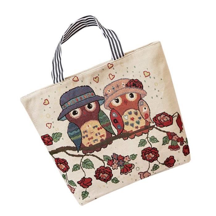 Cabas de Courses Sac fourre-Tout Hibou Broderie Sac à Main en Toi Epaule Bandoulière Simple Vogue Sac à bandoulière 37 * 37cm (#4)