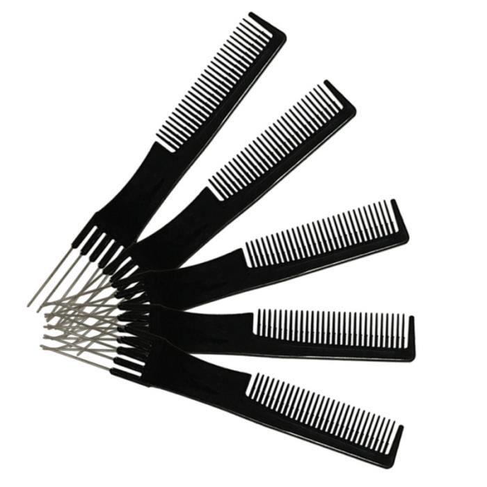 5 pièces en acier aiguille fourchette peigne professionnel coiffure 2 en 1 Premium insertion de cheveux pics MANUAL BRUSH - COMB