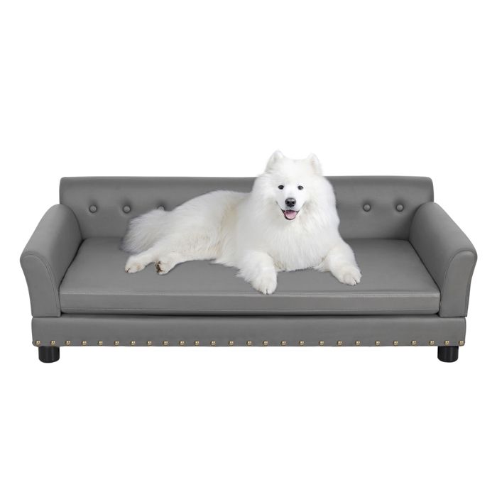Comparer les prix de BingoPaw Canapé pour Chien Grande Taille Lit en Hauteur Gros Chien XXL Déhoussable en Bois Fauteuil Chien en Cuir 120x74x40cm