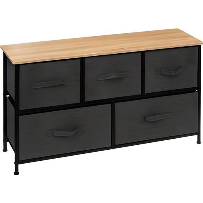 Commode basse meuble de rangement avec 5 tiroirs coloris Gris Foncé naturel - Longueur 100 x Profondeur 30 x Hauteur 55 cm Commode basse meuble de rangement avec 5 tiroirs coloris Gris Foncé naturel - Longueur 100 x Profondeur 30 x Hauteur 55 cm