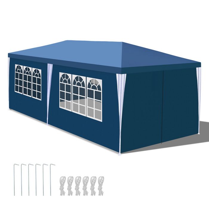 Ikodm Tonnelle Pavillon Tente de Jardin Pavillon Tente de fête robuste haut de gamme avec pergola 3x6m Bleu ACCESSOIRE DE BARNUM